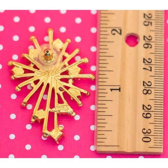 Vintage Rhinestone Fireworks Gold Tone Stud Earrings by Avon - P7 - Picture 3 of 3